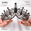 Salliy Baroque Crown and Tiaras Black Crystal Crown Bride Wedding Headpieces Gothic Queen Hair Accessories for Women and