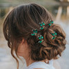 BETITETO Crystal Bridal Hair Pins Accessories 5 Pieces UShaped Rhinestone Headpiece for Wedding Party Emerald Green