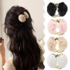 auwiyd 4 PCS Metal Rabbit Fur Hair Claw Clips Solid Color Plush Hair Grab Hairpins Shark Clip Fashion Winter Ponytail Ho
