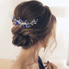 YBSHIN Sapphire Blue Crystal Hair Comb Sparkling Silver Bridal Wedding Headpiece for Women