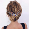 YBSHIN Sapphire Blue Crystal Hair Comb Sparkling Silver Bridal Wedding Headpiece for Women