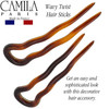 Camila Paris AD823 French Twist Stick Hair Fork 2 Small Wavy U Shaped Hair Pin Clip for Spiral Updo Bun Tortoise Shell F