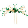 BETITETO Crystal Bridal Hair Pin Emerald Green Gold Hair Vine Accessories Headpiece Elegant for Wedding Party Banquet Wi
