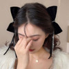 Jumwrit Rhinestone Hair Bow Side Clips 1 Pair Velvet Hair Barrettes Cute Black Hair Bowknot Nonslip Solid Color Hair Bow