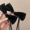Jumwrit Rhinestone Hair Bow Side Clips 1 Pair Velvet Hair Barrettes Cute Black Hair Bowknot Nonslip Solid Color Hair Bow