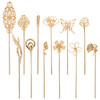 Cinaci 12 Pack Gold Decorative Chinese Vintage Butterlfy Flower Metal Hair Sticks Chopsticks Retro Hair Pins Forks Hairp