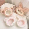 Hofar Cute Bear Face Wash Headband Hairband with Bear Ears Coral Fleece Cartoon Cute Creative Hair Accessories RabbitWhi
