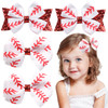 Whaline 4Pcs Baseball Glitter Hair Bow Clips Red and White Baseball Prints Cheer Hair Barrettes Grosgrain Ribbon Sports