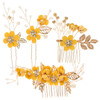 FOMIYES Bridal Hair Comb and Pins Set Yellow Flower Headpiece for Wedding Party and Evening 4 Pieces Zinc Alloy Hair Acc