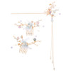 Minkissy Chinese Hair Accessories Hair Sticks With Chain Chinese Hanfu Hair Pins Side Comb Cherry Blossom Headpiece For