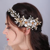 JWICOS Gold Wedding Headband Pearl Flower Bridal Hair Comb for Wedding Crystal Hair Accessories for Women Girls Wedding