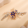 Teyglen Bridal Wedding Crystal Hair Comb Gold Leaf Blue Flower Side Hair Comb Rhinestone Wedding Hair Pieces Hair Jewelr