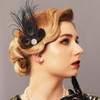 GORTIN 1920s Black Feather Hair Clip Peacock Rhinestone Headpiece Art Deco Headband for Women Girls Party Prom and Forma