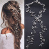 Deniferymakeup Rose Gold and Silver Extra Long Pearl and Crystal Bridal Hair Vine Wedding Head Piece Accessories Headban