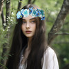 LLinfflr Floral Garland Crown Boho Flower Headband Hair Wreath Floral Halo Headpiece with Ribbon Wedding Party Blue