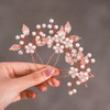 Heread Pearl Bride Wedding Hair Pins Leaf Bridal Head Piece Flower Hair Accessories for Women and Girls Pack of 3 Rose G