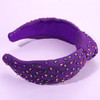 HSWE Mardi Gras Headbands Purple Green Yellow Sprinkle Knotted Headband Birthday Hairbands Statement Velvet Wide Turban