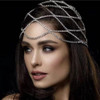 Xerling Rhinestones Tassel Cap Headpiece 1920s Flapper Head Chain Bridal Hair Accessories Silver Crystal Cleopatra Head