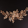 Teyglen Women Dainty Large Champagne Rhinestones Flower Crystal Pearls Bridal Wedding Hair Comb Headband Luxurious Shiny