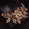 Teyglen Women Dainty Large Champagne Rhinestones Flower Crystal Pearls Bridal Wedding Hair Comb Headband Luxurious Shiny