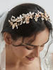 SWEETV Handmade Rhinestone Wedding Headband FlowerLeaf Bridal Headpieces for Wedding Pearl Hair Accessories Gold