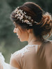 SWEETV Handmade Rhinestone Wedding Headband FlowerLeaf Bridal Headpieces for Wedding Pearl Hair Accessories Gold