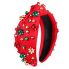 NVENF Jeweled Plaid Headband with Embellished Crystals and Pearls Knotted Wide Top Knot Hair Accessory for Women Holiday
