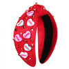 CEALXHENY Valentines Day Headband for Women XOXO Red Pink Beaded Heart Headbands with Rhinestone Crystal Knotted Jeweled