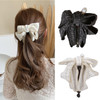auwiyd 2 PCS Bowknot Banana Clip Hairpin Plaid Pearl Hairpin Ponytail Clip Hair Claw for Women Girls Sweet Ponytail Hold
