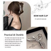 Bow Design Hair Claws Large Metal Clamps for Thick Curly Hair with Ribbon Bow Sliver NonSlip Banana Hair Styling Clips f