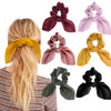 6PCS Hair Scrunchies Satin SilkRabbit Bunny Ear Bow Bowknot Scrunchie Bobbles Elastic Hair Ties Bands Ponytail Holder fo