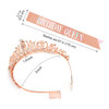 COCIDE Birthday Queen Tiara Crown Set Silver Rose Gold Tiara Sash Rhinestone Headband Glitter Sash for Women Girls Parti