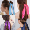 Silk Satin Hair Scrunchies with Bow and Elastic Ponytail Holders 6 Solid Colors