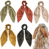 Chiffon Floral Hair Scarf with Ribbon Bows for Women and Girls 5 Pcs Scrunchies with Ponytail Holders