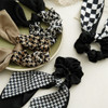 DINPREY 4PCS Short Hair Scarf with Ribbon Bow Scrunchies Plaid Hair Ties Chiffon Bowknot Hair Scrunchies for Women