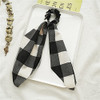 DINPREY Womens Scrunchies for Hair Black Yellow Scarf Scrunchies with Tail Stripe Plaid Elastic Hair Scarf 5 Count black