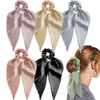 Soft Ribbed Chiffon Scrunchies and Hair Ties with Bows for Women and Girls Black Beige 5Pcs Set for Long Hair Ponytails