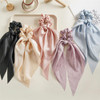 Soft Ribbed Chiffon Scrunchies and Hair Ties with Bows for Women and Girls Black Beige 5Pcs Set for Long Hair Ponytails