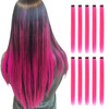 RINBOOOL Pink Hair Extensions Clip in 22 Inch 10 Pcs Long Straight Colored for Women Highlight Party Synthetic