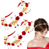 Aswewamt 2 Pcs Flower Crown Headband Rhinestone Pearl Tiara Rose Bride Crown Crystal Red Headband Wedding Headpiece Hair