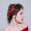 2 Pack Red Flower Hair Clips Rose Floral Bridal Hairpins Crystal Pearl Flower Bride Headpiece Red Wedding Accessories fo