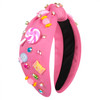 Knotted Headband for Women Lollipop Candy Charms Crystal Jeweled Embellished Top Knot Hairband Statement Wide Turban Hai