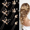 7 Pieces Gold Leaf Pearl Hair Pins with Flower Headpiece Vintage Styling Accessories for Brides Bridesmaids and Girls