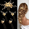5 Pieces Gold Leaf Hair Pins Flower Pearl Hair Forks Bridal Hair Clips Headpiece Vintage Wedding Hair Accessories for Wo