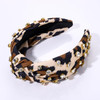 Leopard Knotted Headband for Women Pearl Rhinestone Jeweled Embellished Leopard Print Top Knot Hairband Cheetah Headpiec