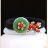 Ezindraw Vintage Jade Gemstone Hair Tie Chinese Style Ponytail Holder Flower Hair Elastic Rope Chinese Hair Accessories