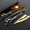 Professional Black Gold Hairdressing Scissors Hair Cutting Sets Salon Multifunctional Straight Shears Teeth Scissors Thi