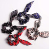 DINPREY Solid Colors Hair Scrunchies with Dotted Striped Floral 16 Pcs Satin Unisex All Ages Cute Bunny Ears Bowknot Pon