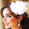 GENBREE White Feather Hair Clip Fascinator Headpiece 1920s Gatsby Accessories for Women