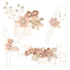 BOWINR 4 Pcs Wedding Hair Comb Pearl Crystal Bride Rose Gold Hair Accessories Hair Side Comb Clips Flower Rhinestone Hea